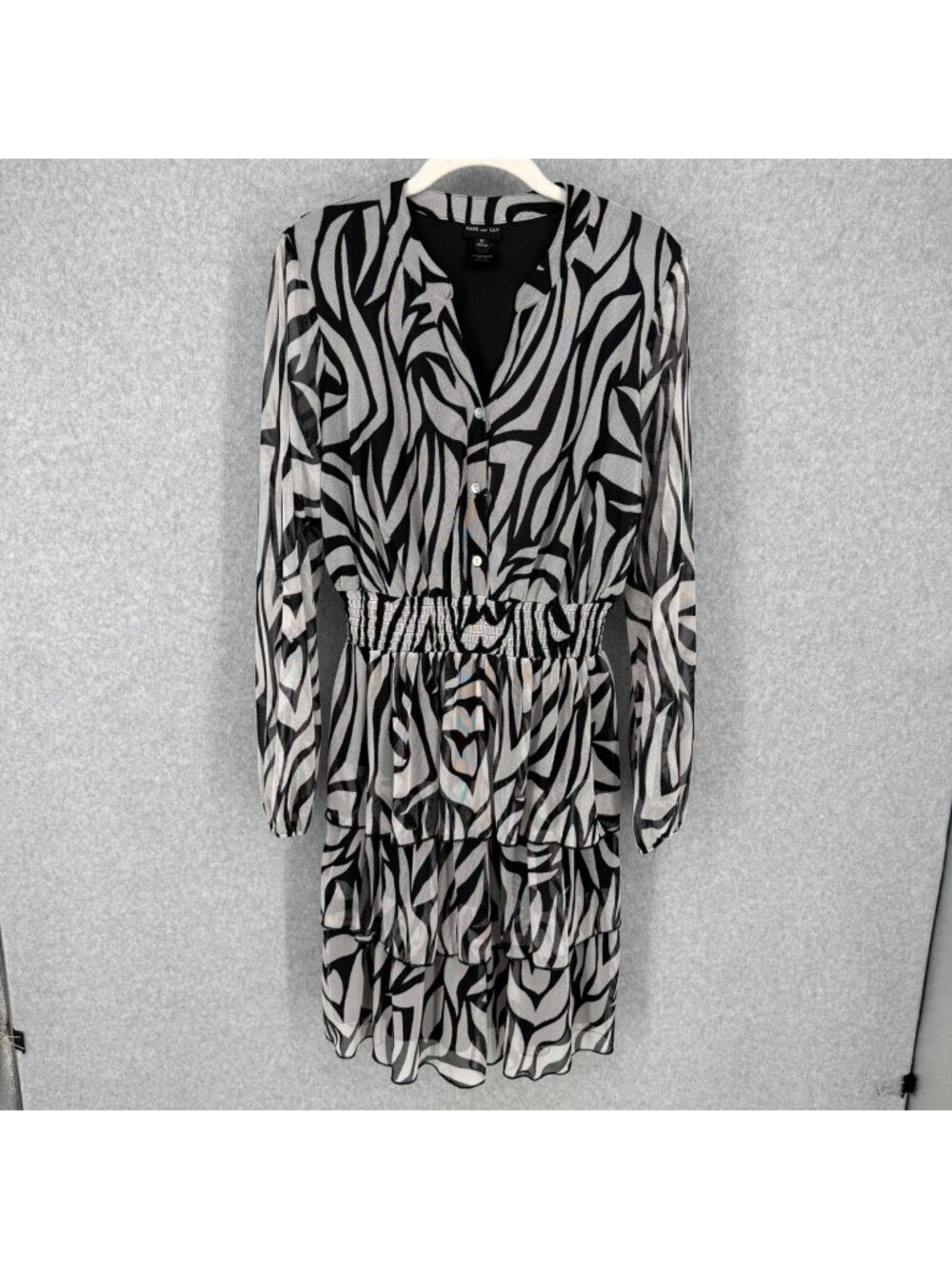Kate and Lily Layered Long Sleeve Dress Size 12 Black White Zebra Animal Print